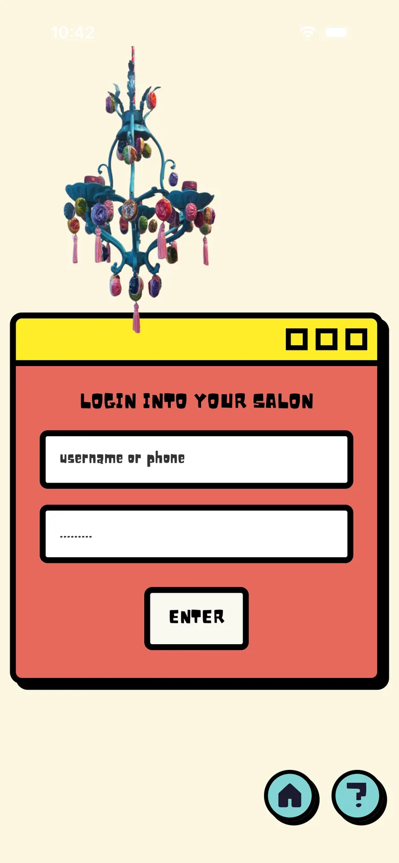 Salonat: Login screen