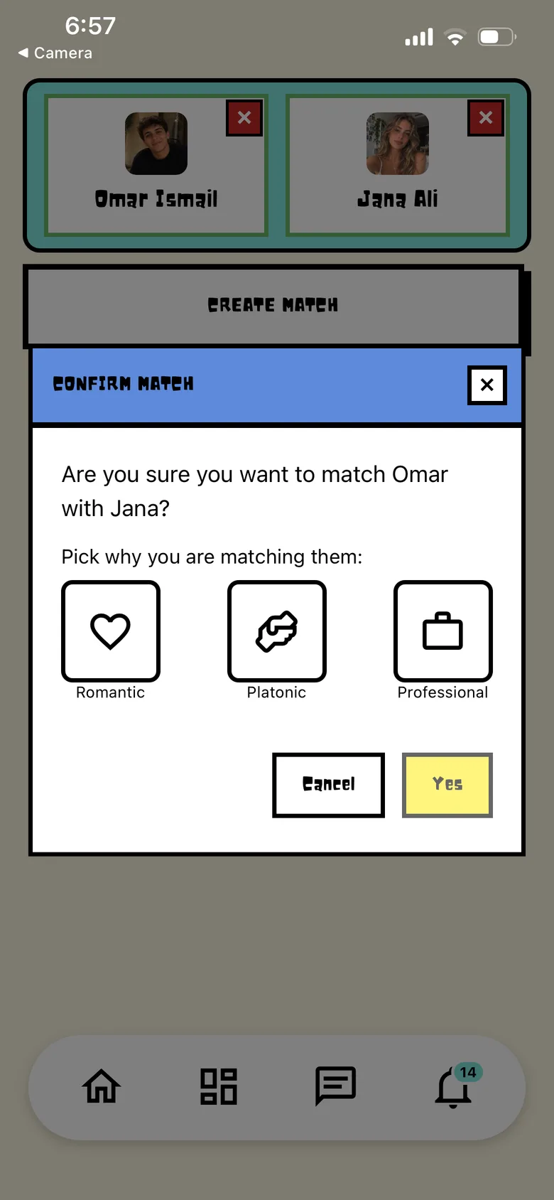 Salonat: Mix and Match create match with type and reason